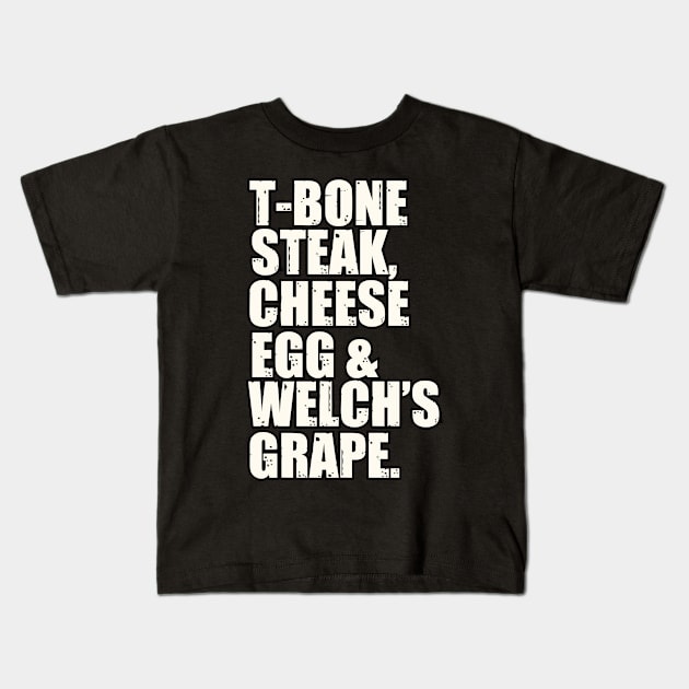 Guest Check - T-Bone Steak, Cheese Eggs, Welch's Grape Kids T-Shirt by Charlie Dion